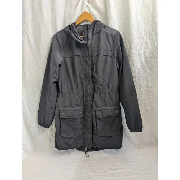 Abercrombie & Fitch gray windbreaker zip up hooded jacket women's size Medium - Picture 1 of 7